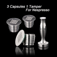 4PC/Set Nespresso Stainless Steel Refillable Coffee Capsule Coffee Tamper Reusable Coffee Pod Business Birthday Coffeeware Gift